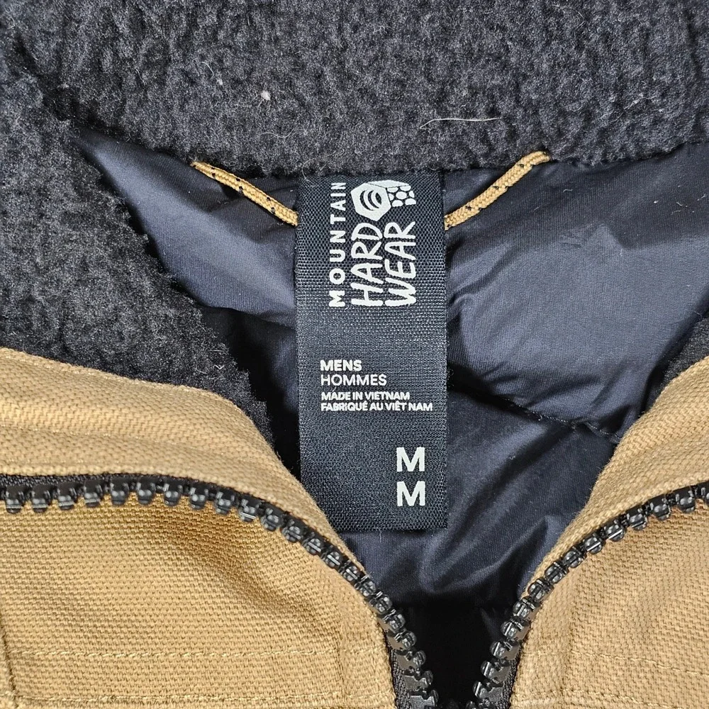 Mountain Hardwear Hooded Jacket Mens Medium Tan Canvas Sherpa Quilted Lined Gorp